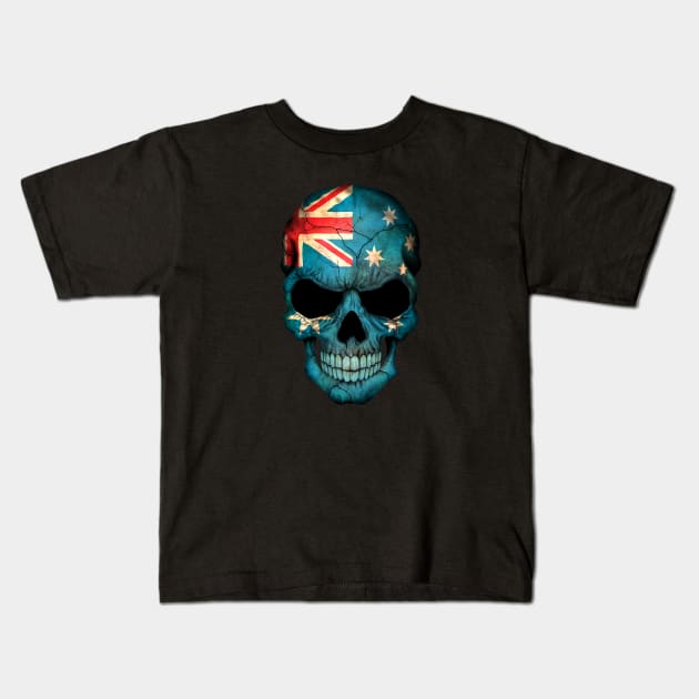 Australian Flag Skull Kids T-Shirt by jeffbartels